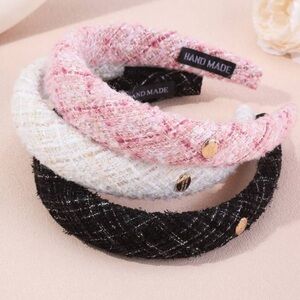 Handmade Tweed Headband black “Believe in yourself” metal embellishment